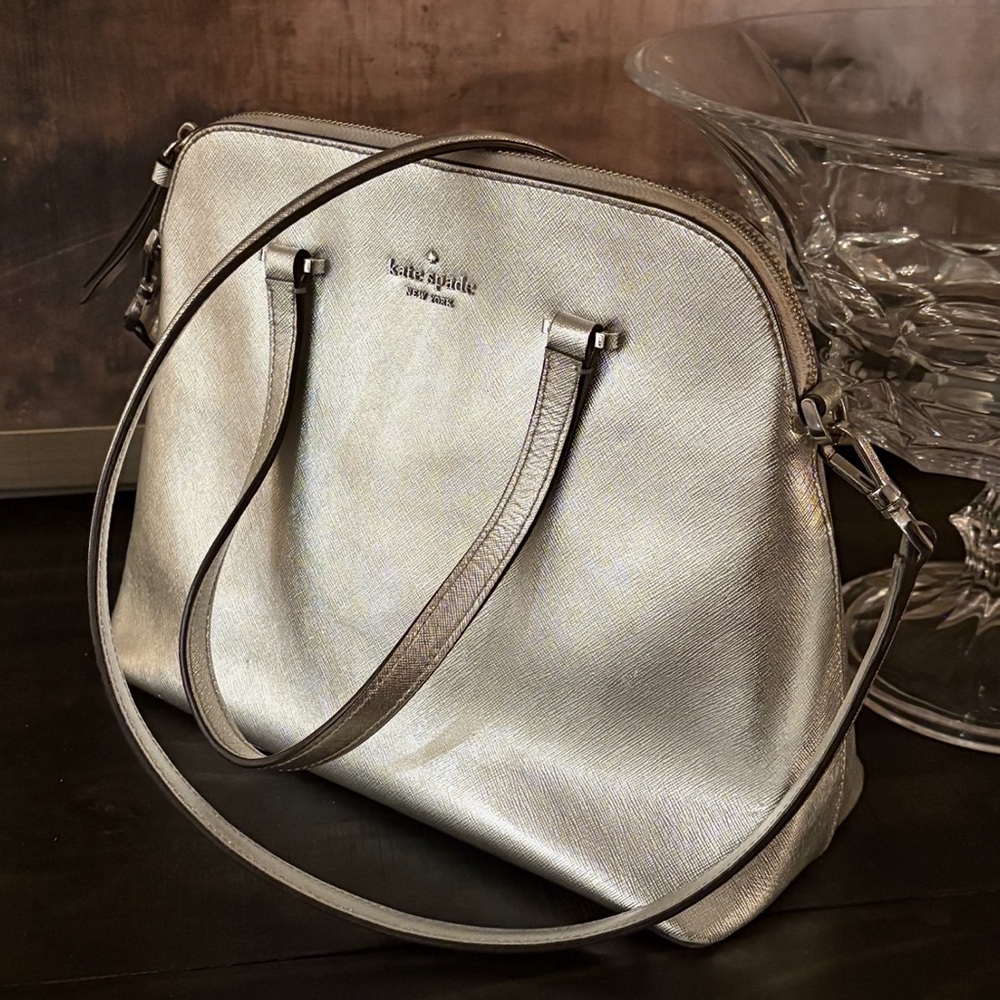 Kate Spade Metallic Satchel Bag with crossbody straps.